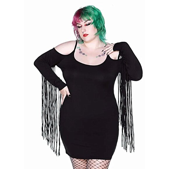 KILLSTAR Nix cold shoulder fringe dress - Picture 2 of 7